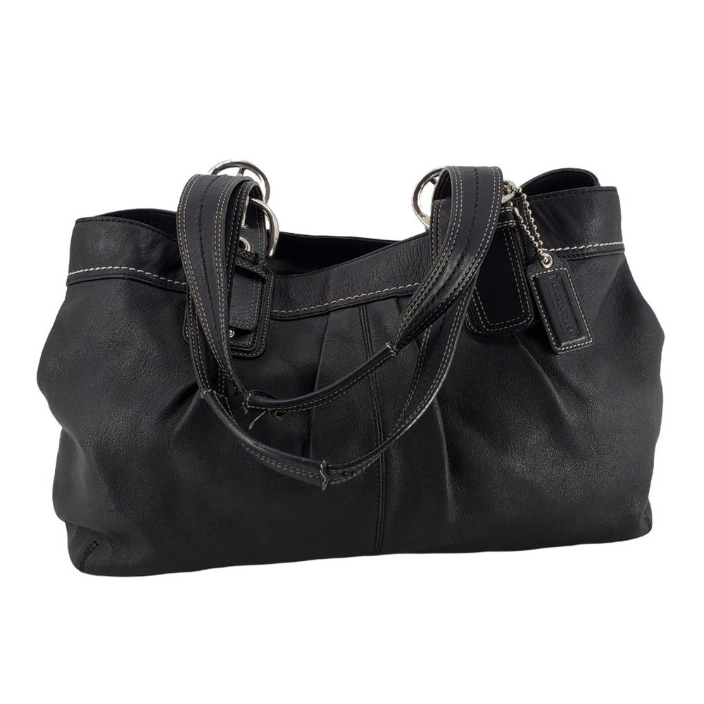 Coach Black Pleated Genuine Leather Business Tote Bag